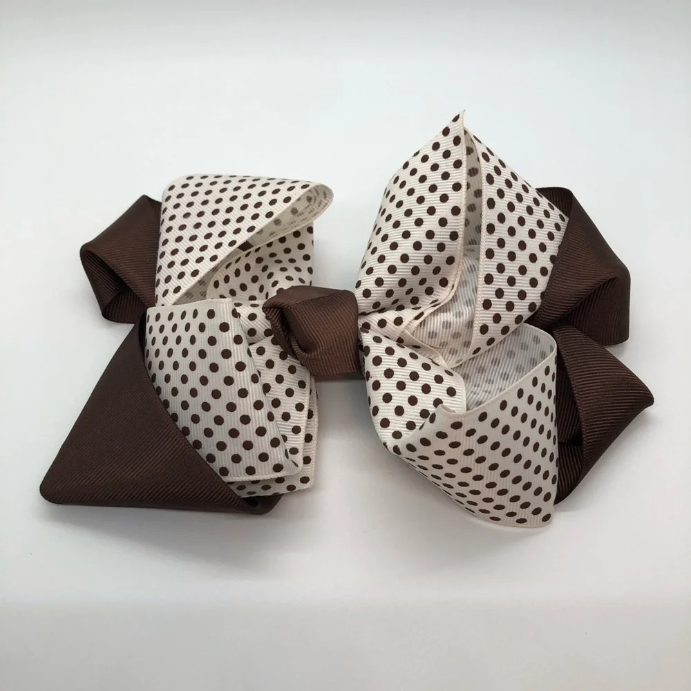Gaby's Girls Cream & Brown Polka Dot Oversized Bow